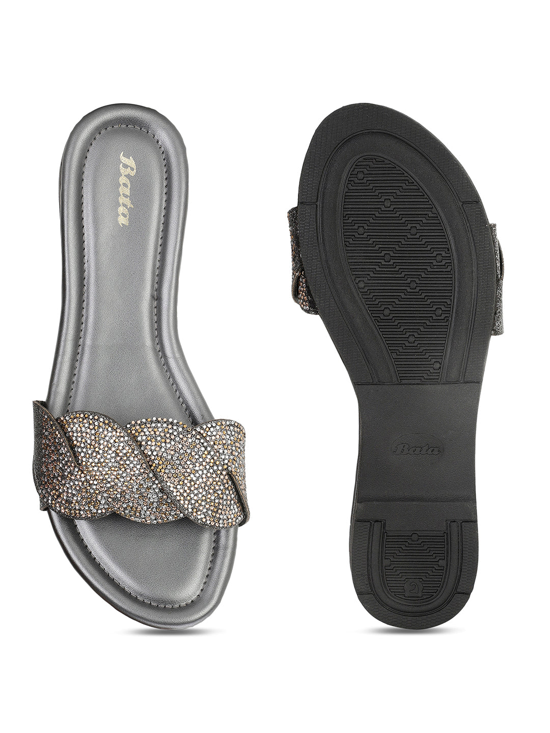 Bata Women's Gunmetal Casual Mule Flats - Gunmetal