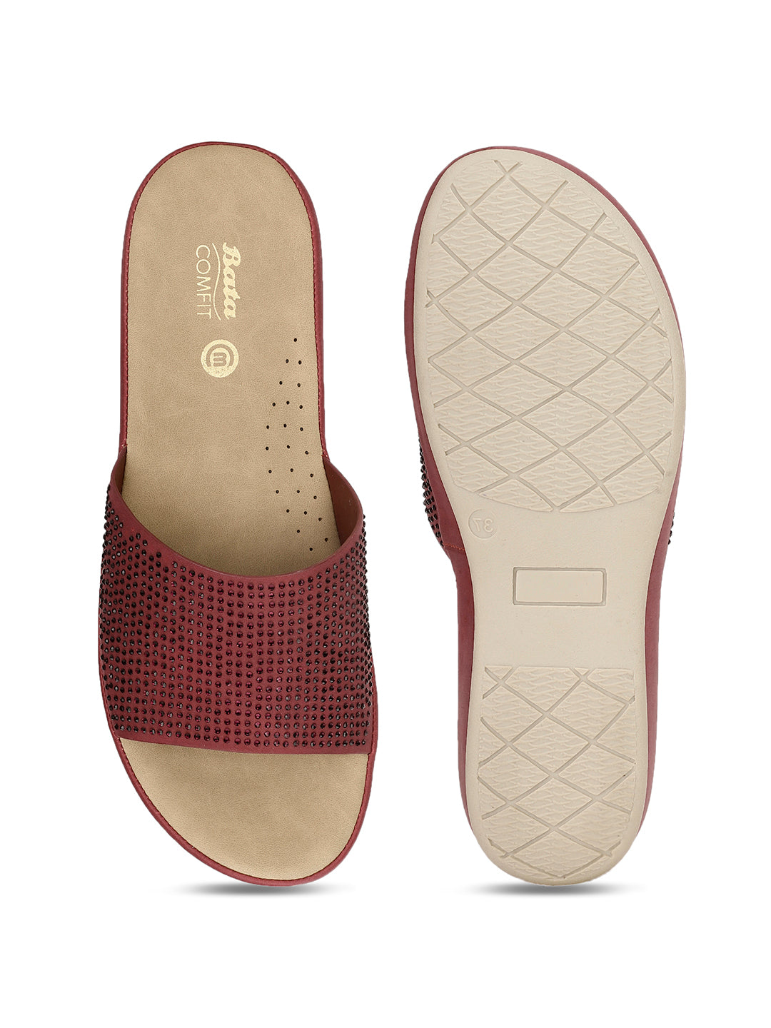 Bata Comfit Women Maroon Wedge Heel Mule Sandal - Maroon - View 4