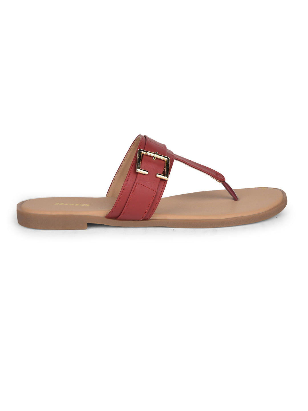 Bata Women's Red Casual T-Strap Flats - Red