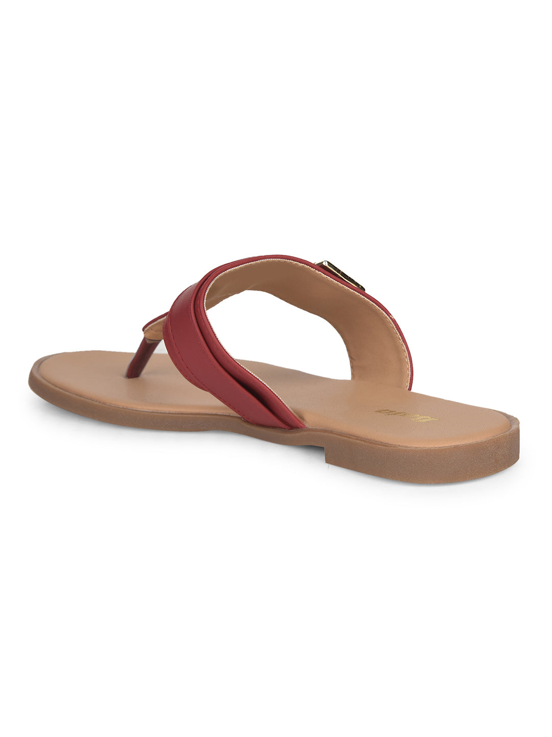 Bata Women's Red Casual T-Strap Flats - Red