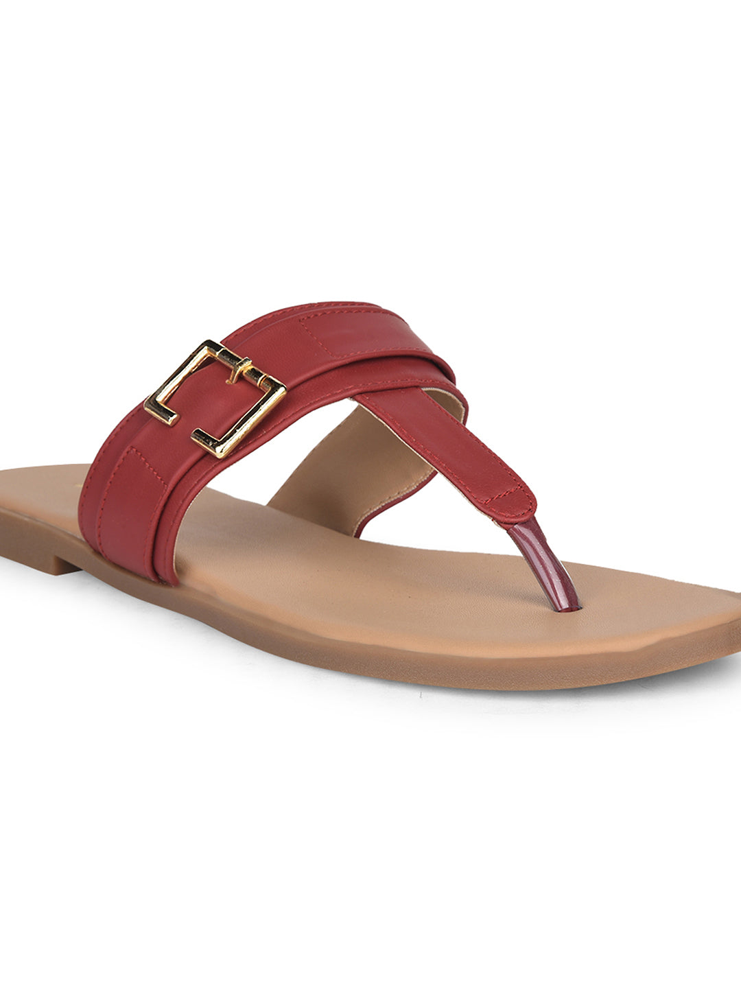 Bata Women's Red Casual T-Strap Flats - Red