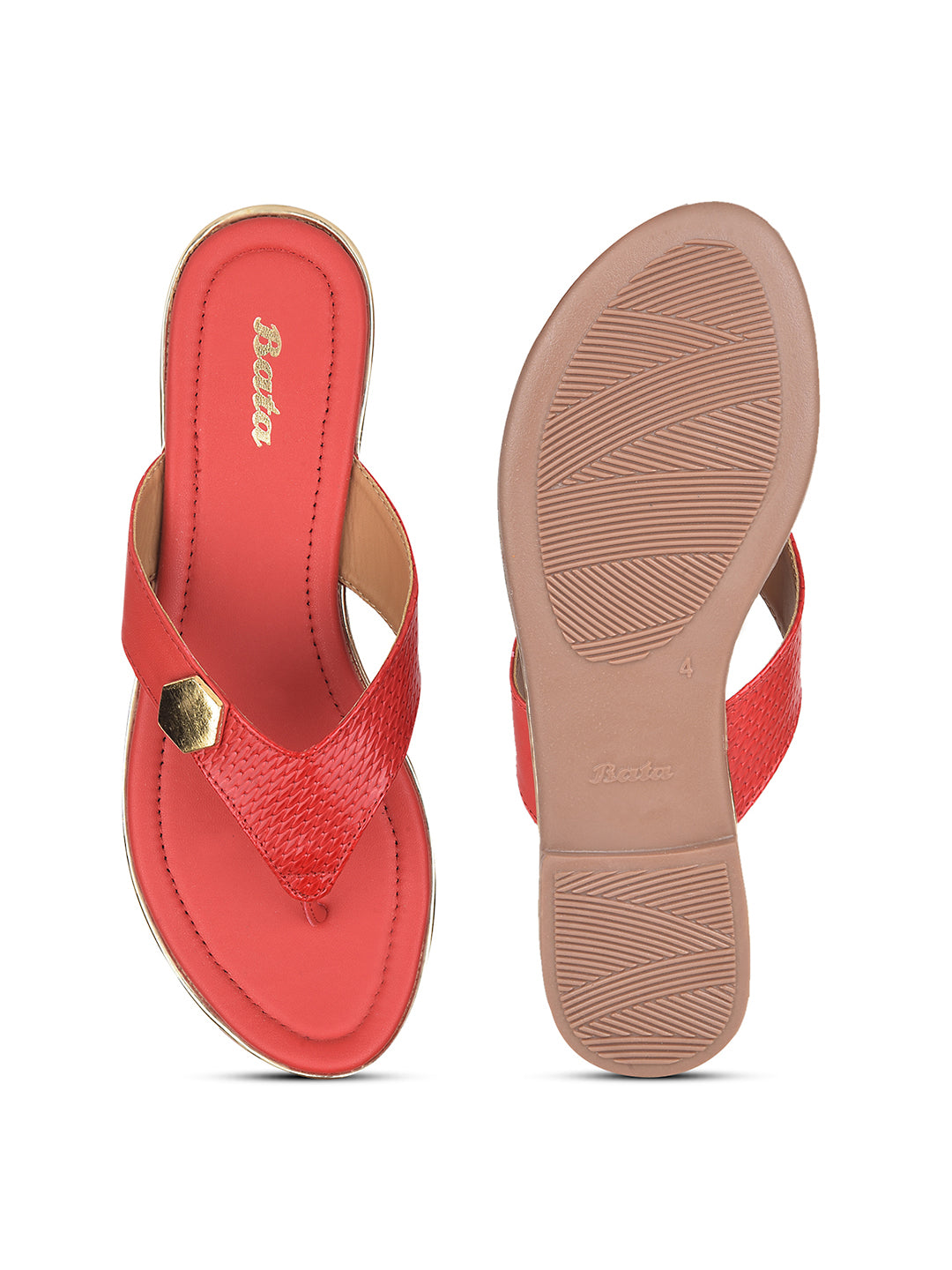 Bata Women's Red Casual Thong Flats - Red