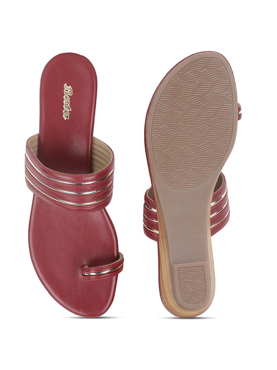 Bata Women Maroon Casual Toe Ring Flats - Maroon - View 4