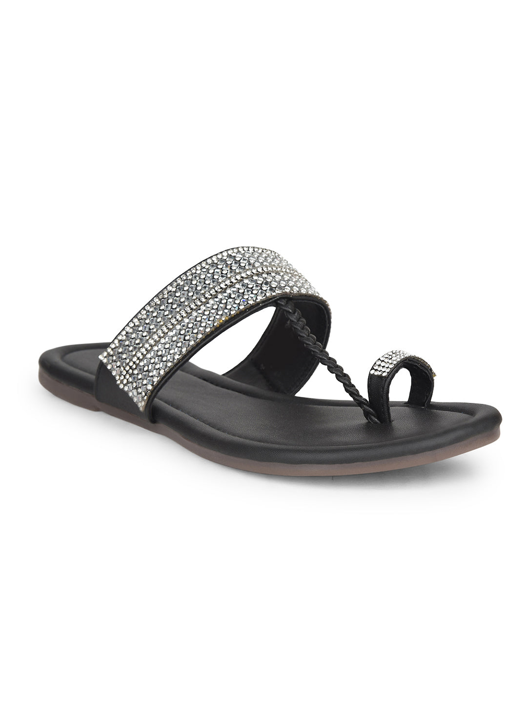 Bata Women's Black Casual Toe Ring Flats - Black