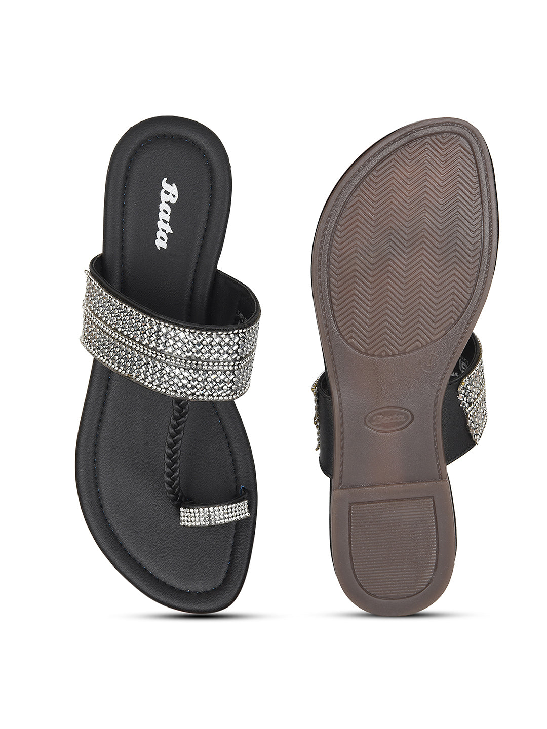 Bata Women's Black Casual Toe Ring Flats - Black