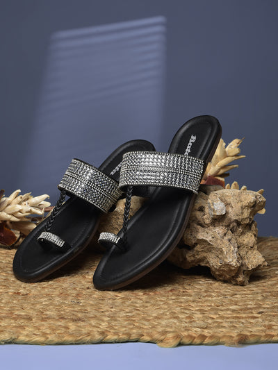 Bata Women's Black Casual Toe Ring Flats - Black