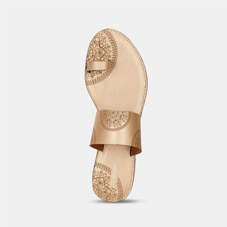 Bata Women Gold Casual Toe Ring Flats