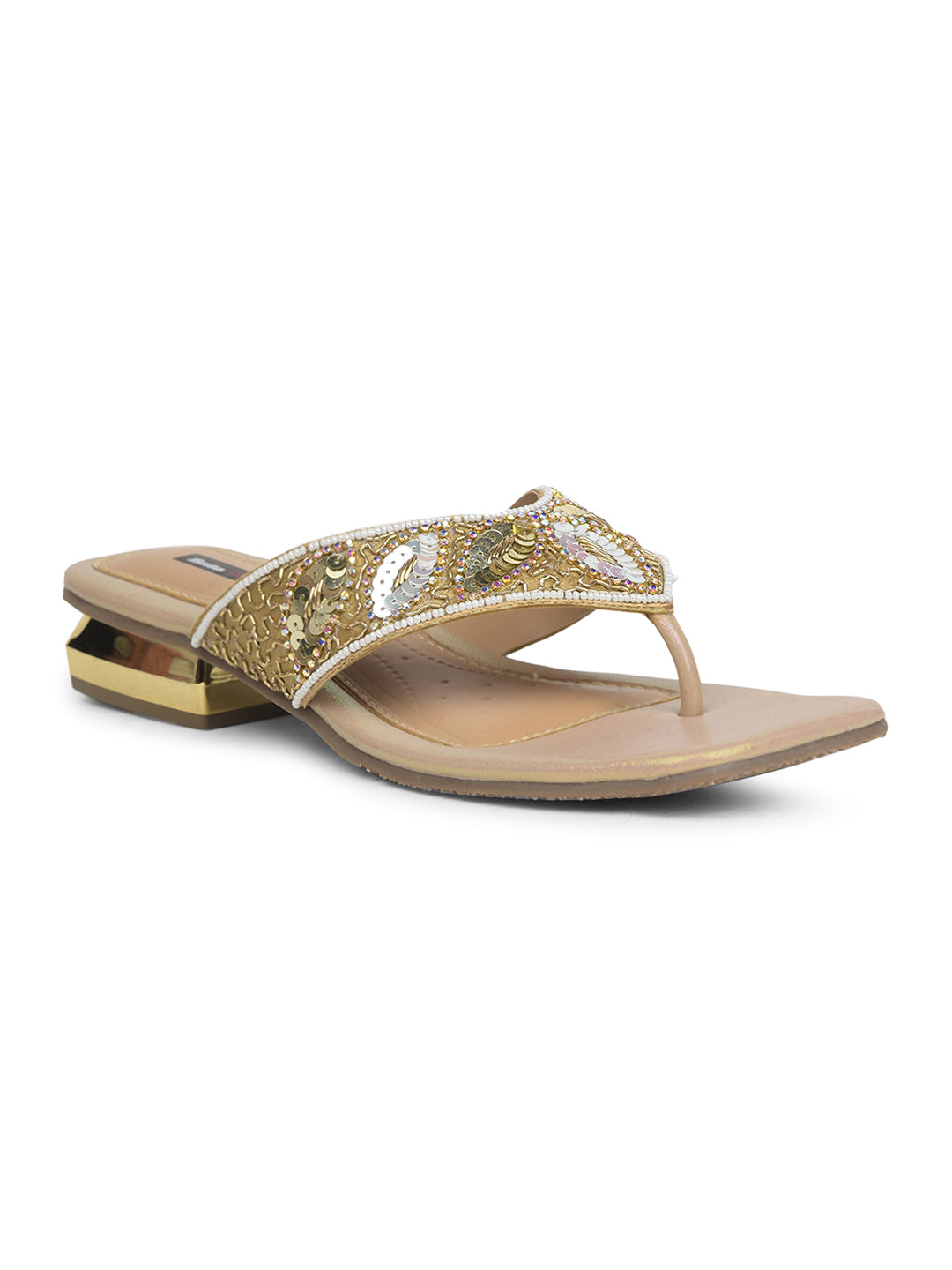 Bata Women Gold Block Heel Toe Ring Sandal - Gold - View 1