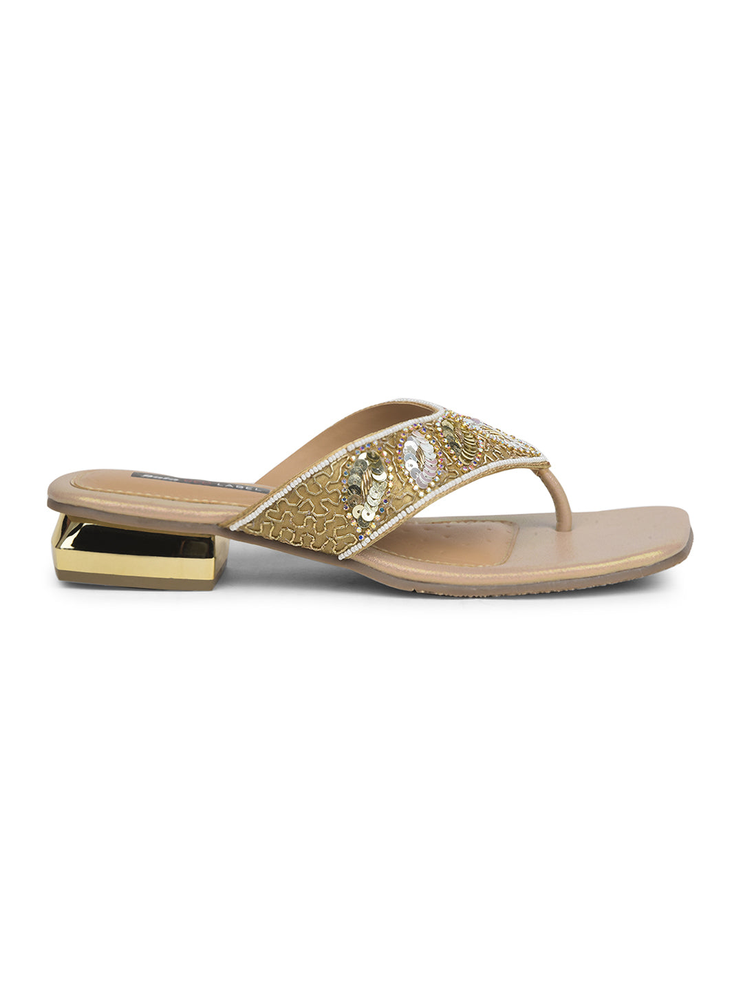 Bata Women Gold Block Heel Toe Ring Sandal - Gold - View 2