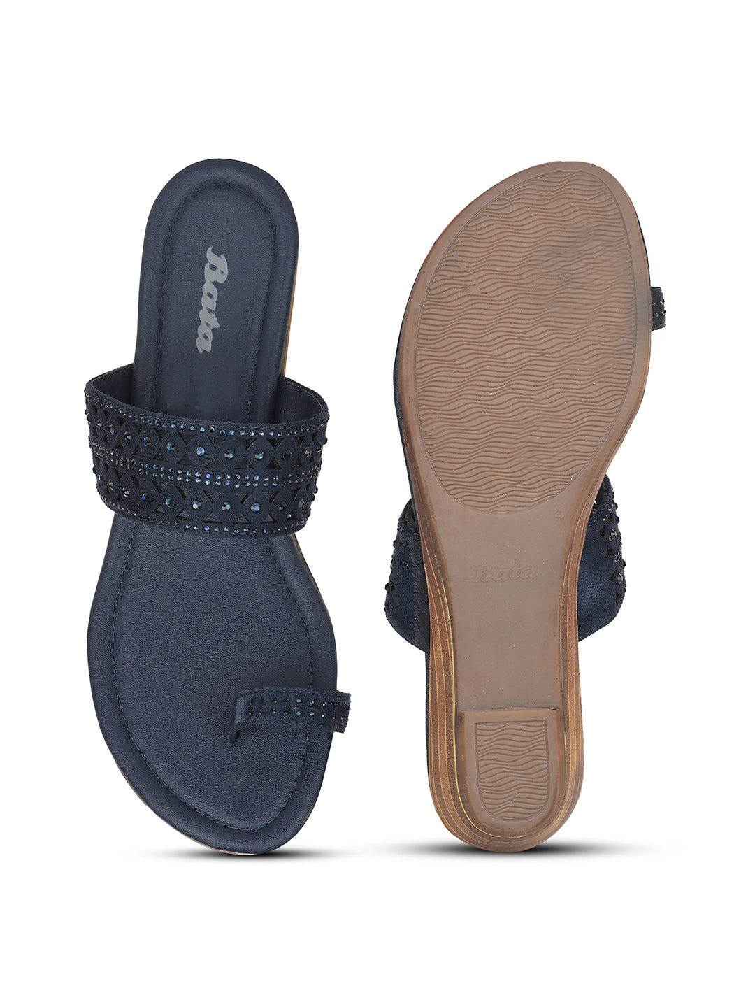 Bata Women's Navy Ethnic Toe Ring Flats - Navy