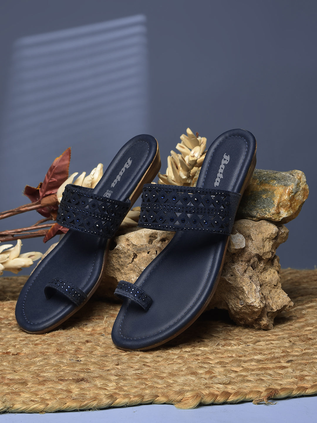 Bata Women's Navy Ethnic Toe Ring Flats - Navy