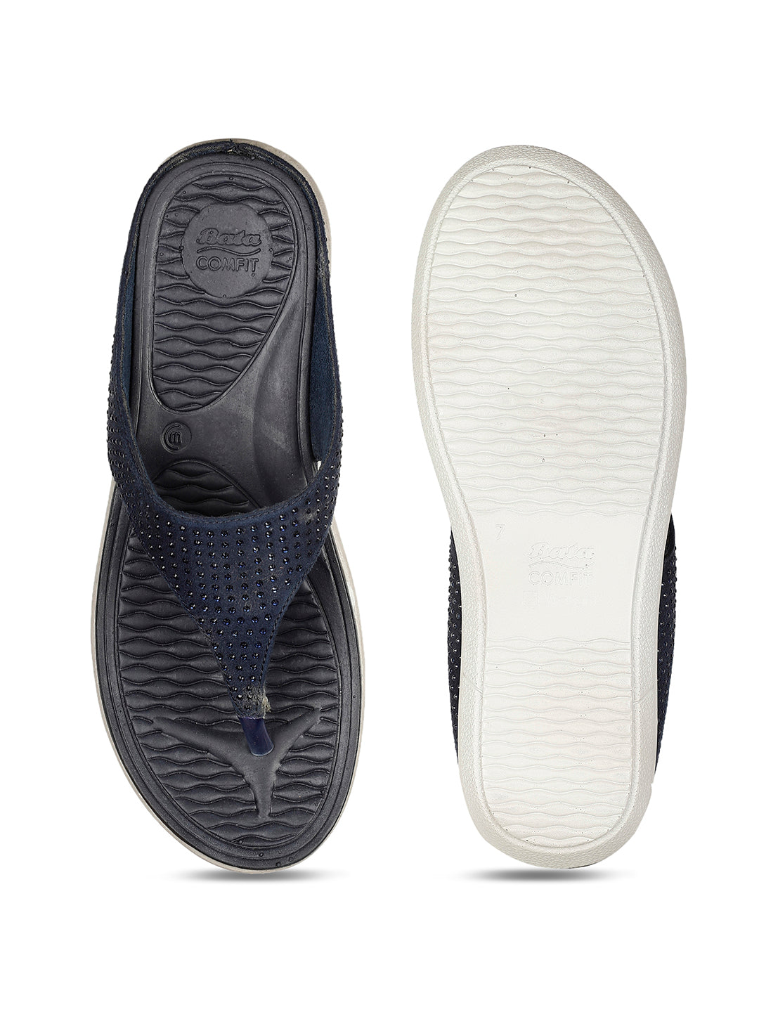 Bata Comfit Women's Navy Wedge Heel Thong Sandals - Navy