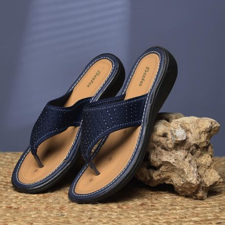 Bata Women Navy Blue Wedge Heel Thong Sandal