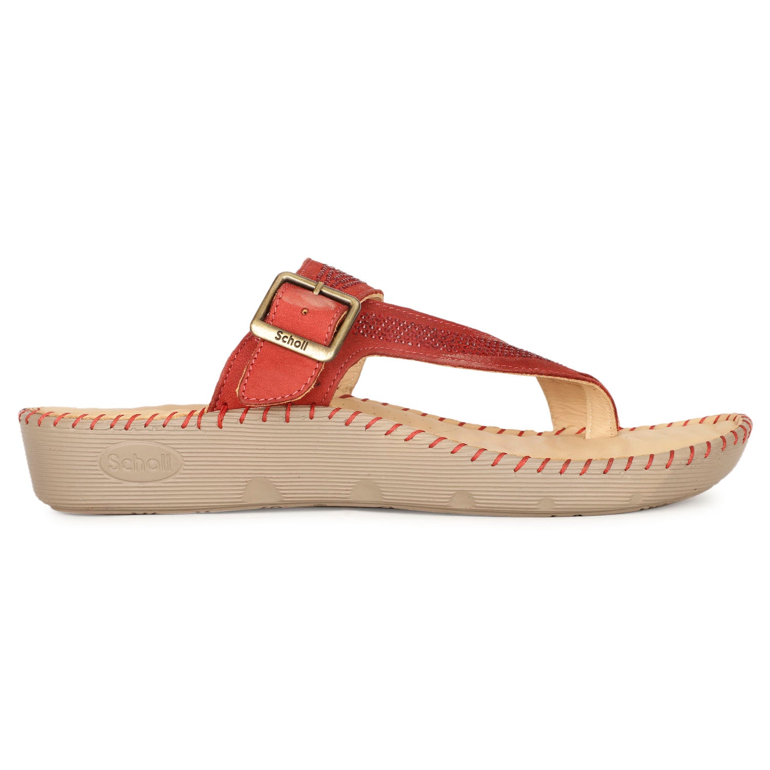Scholl Women Red Wedge Heel Toe Ring Sandal - Red - View 2
