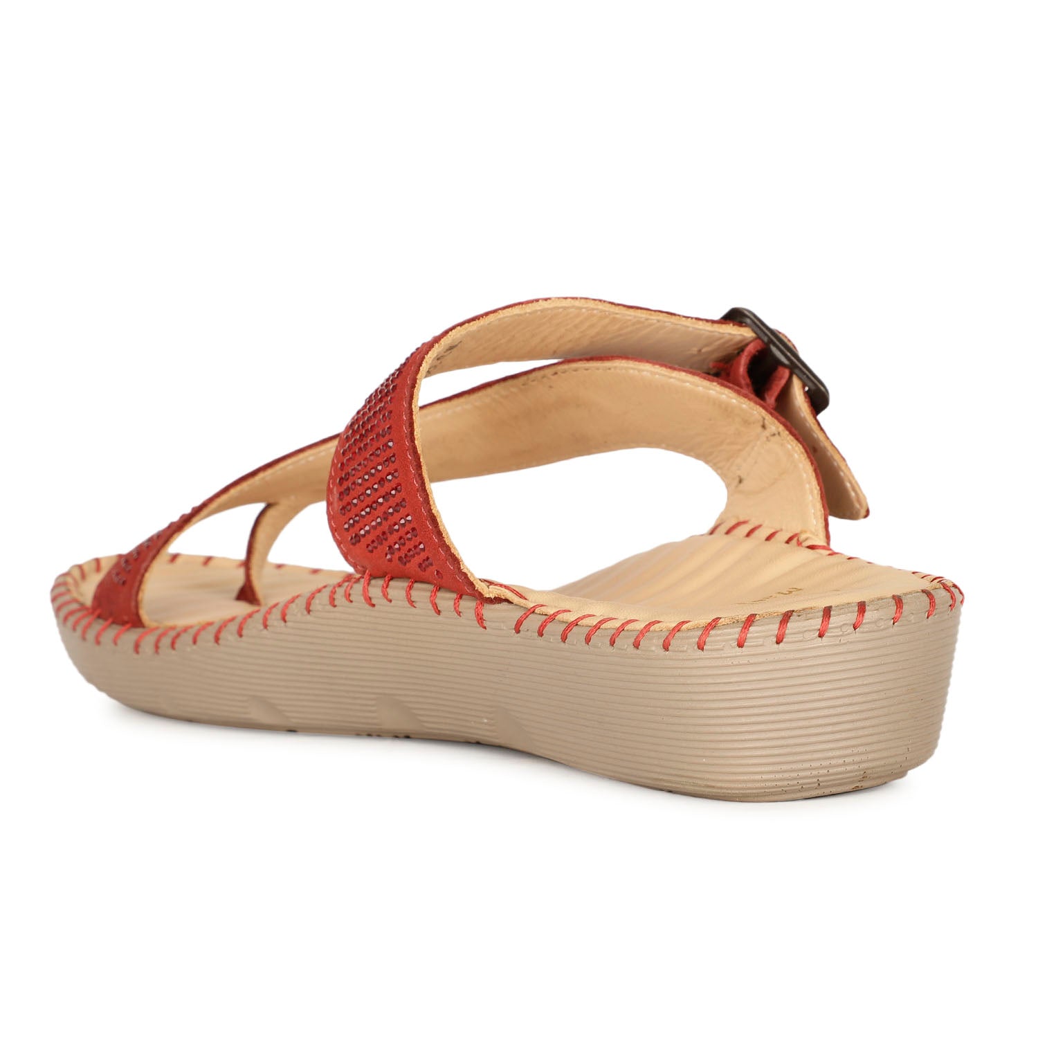 Scholl Women Red Wedge Heel Toe Ring Sandal - Red - View 3