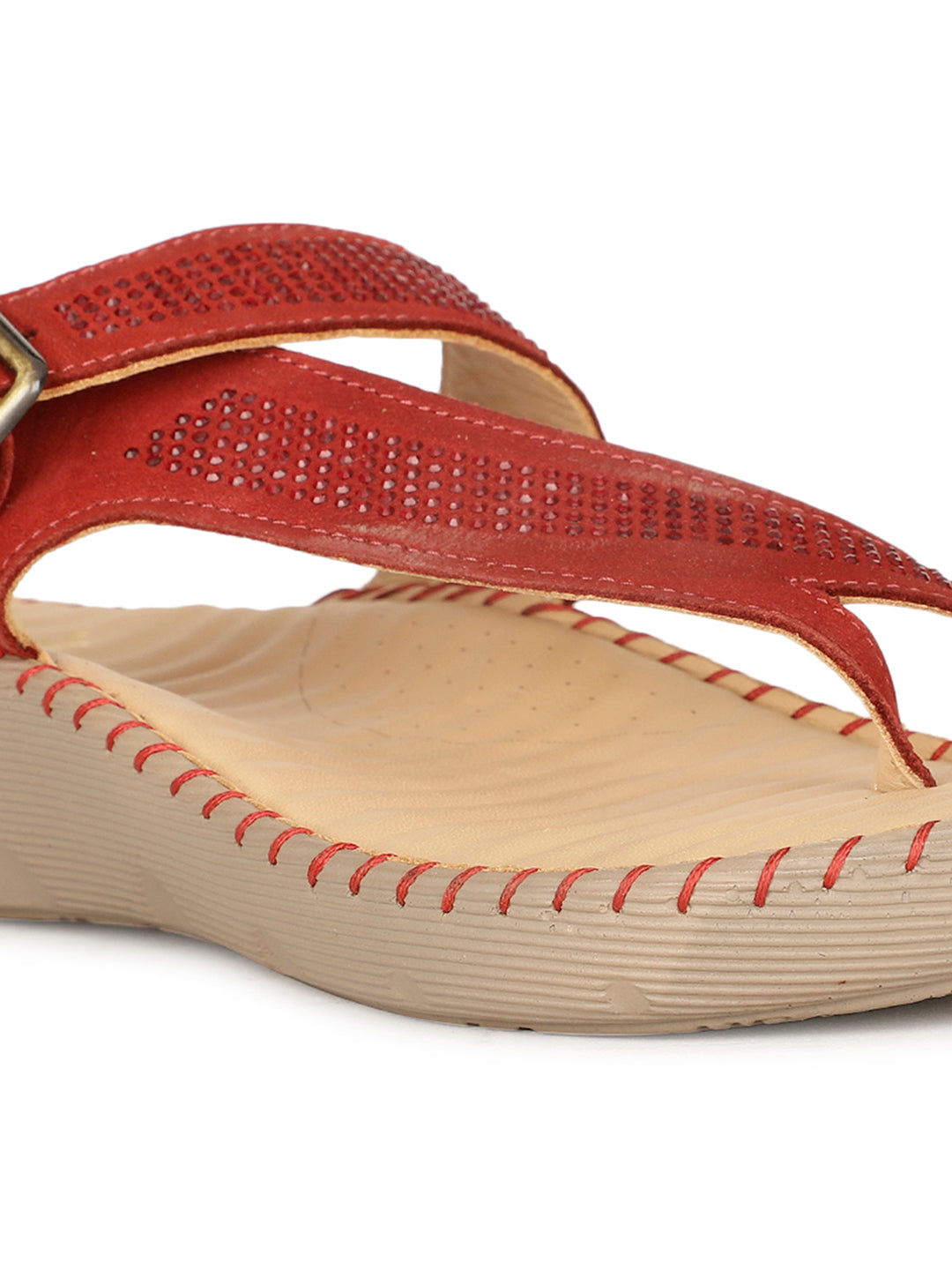 Scholl Women Red Wedge Heel Toe Ring Sandal - Red - View 5