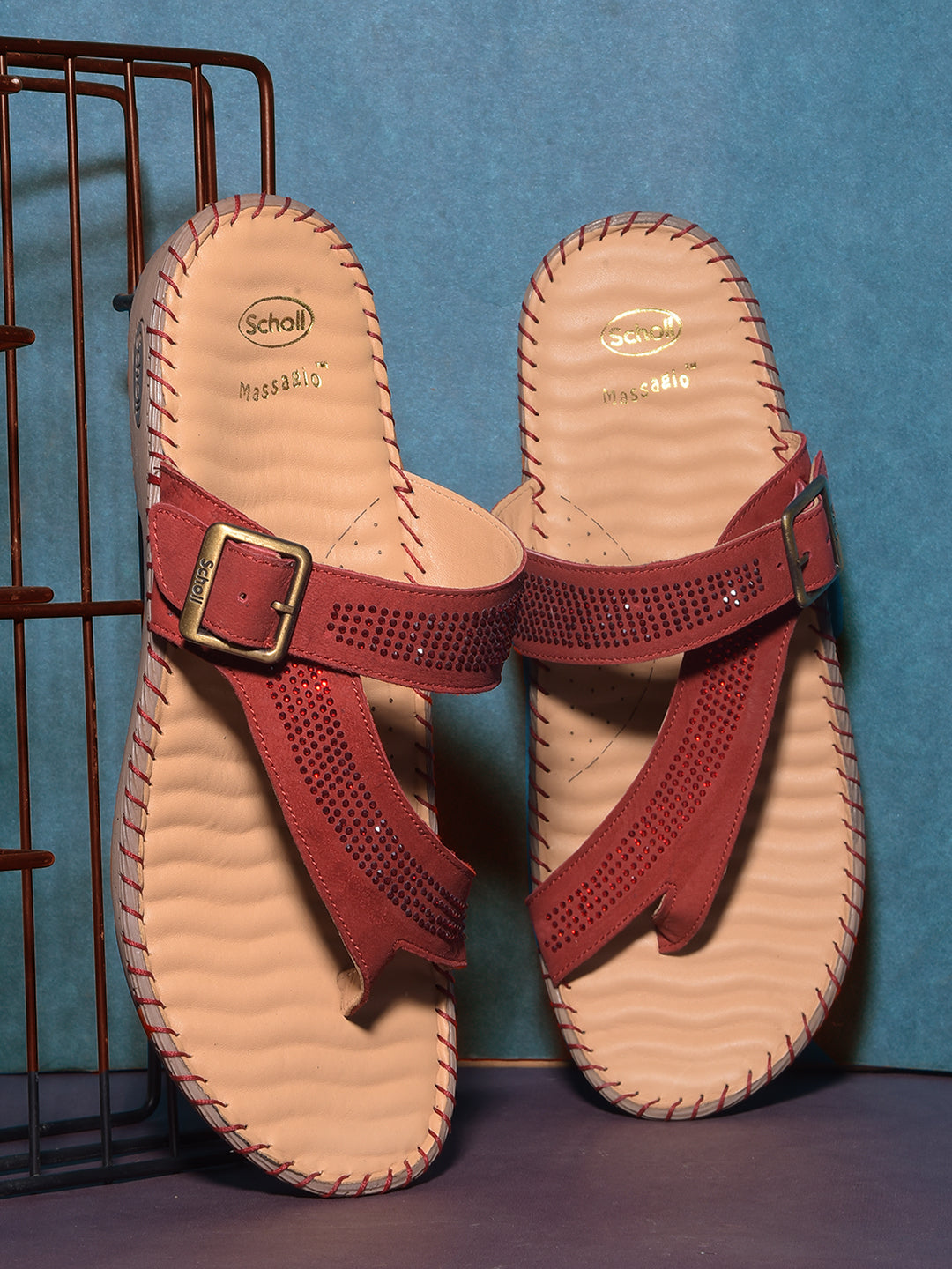 Scholl Women Red Wedge Heel Toe Ring Sandal - Red - View 6