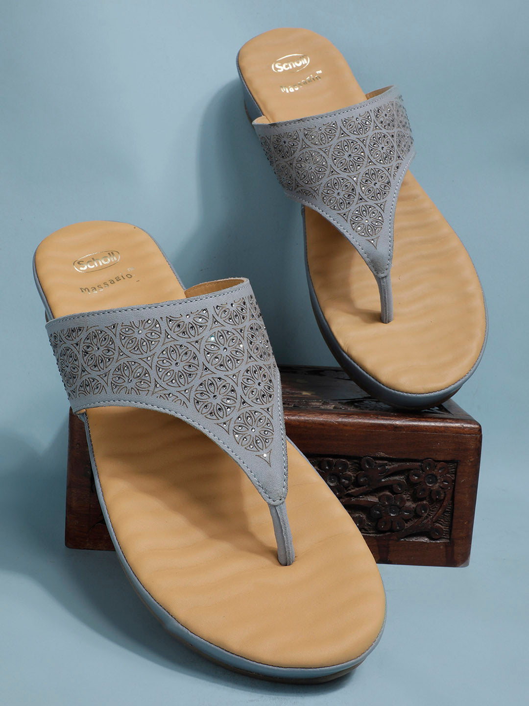 Scholl Women Blue Wedge Heel Thong Sandal - Blue - View 6