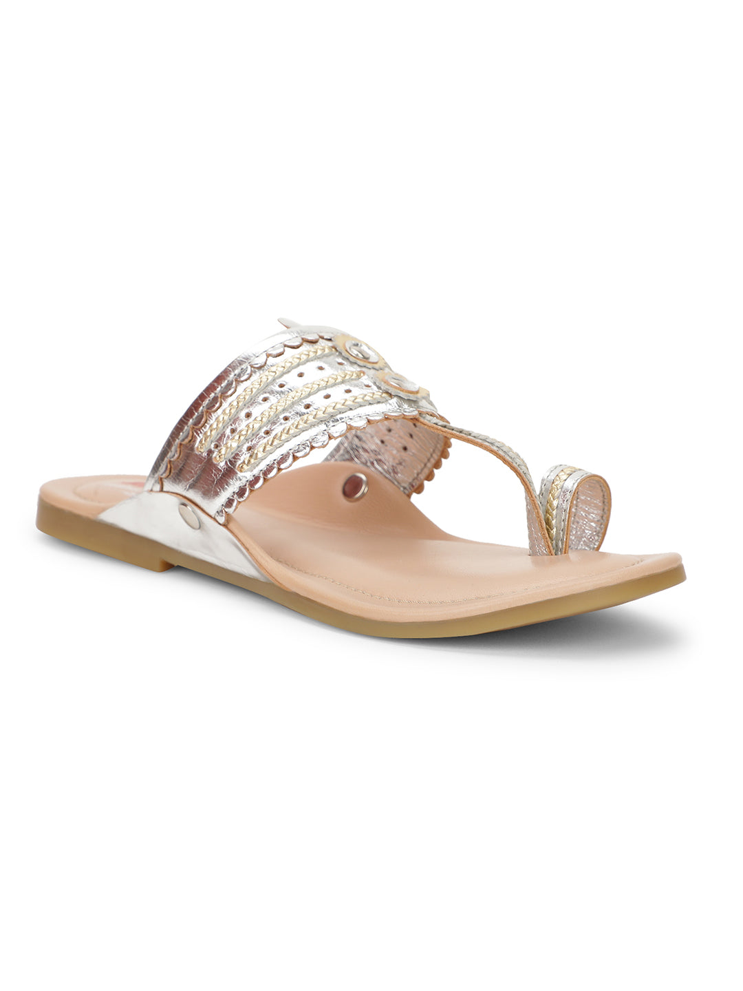Bata Women Silver Casual Toe Ring Flats - Silver - View 1