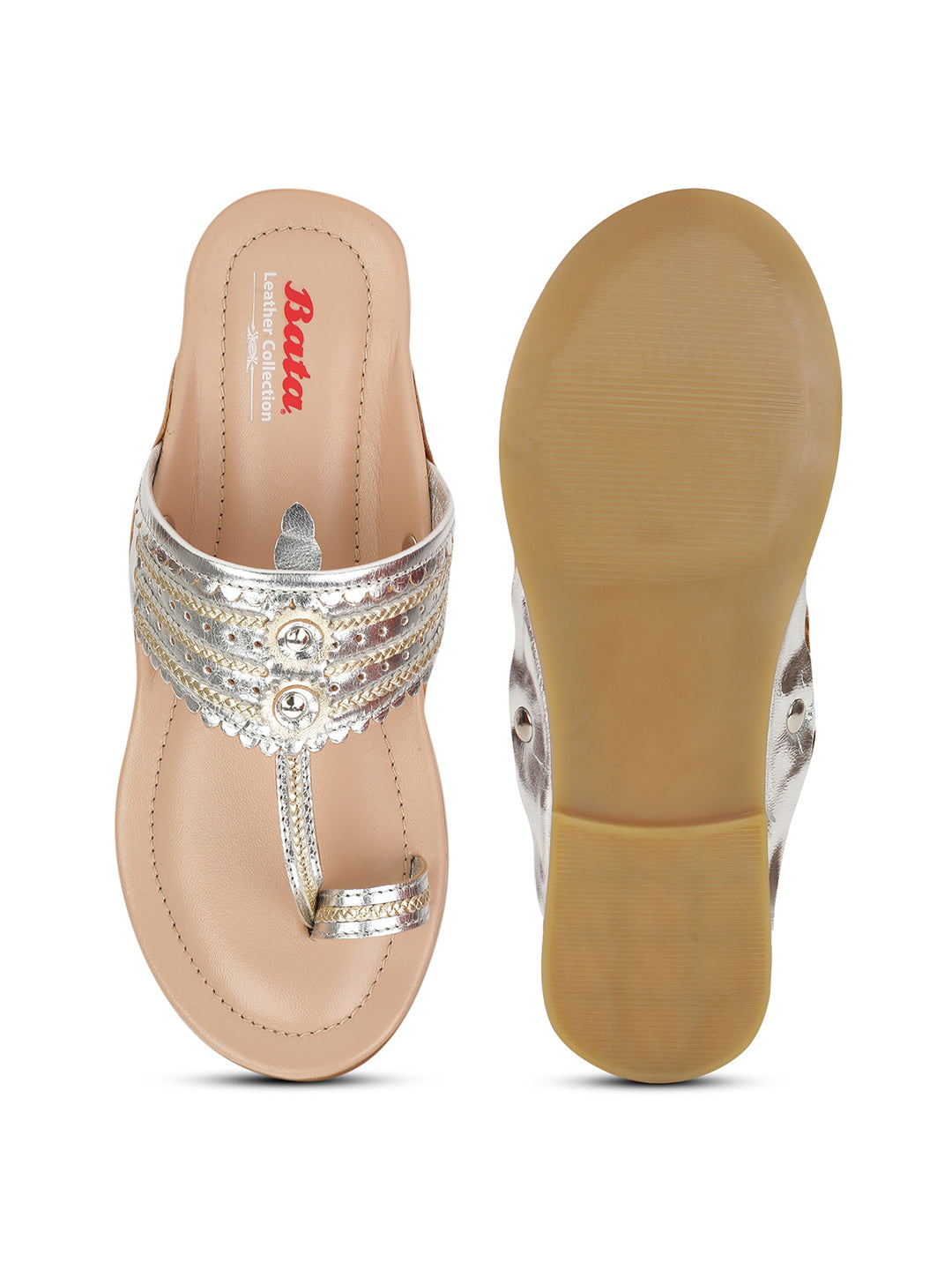 Bata Women Silver Casual Toe Ring Flats - Silver - View 4