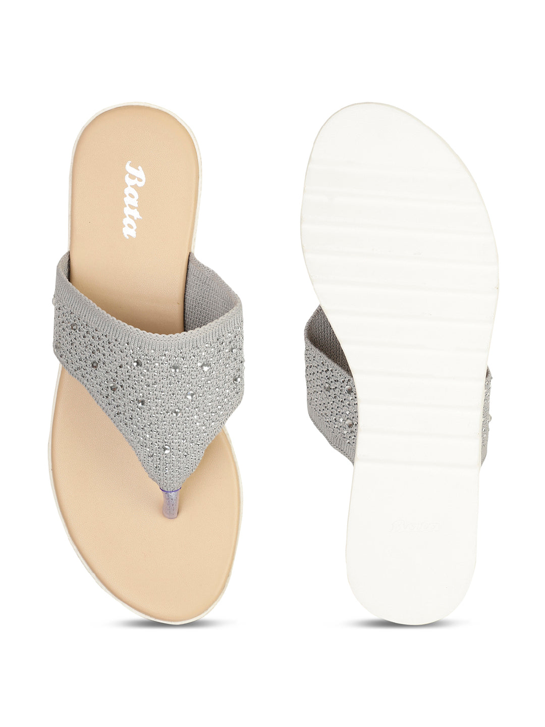 Bata Women Grey Casual Thong Flats - Grey - View 4