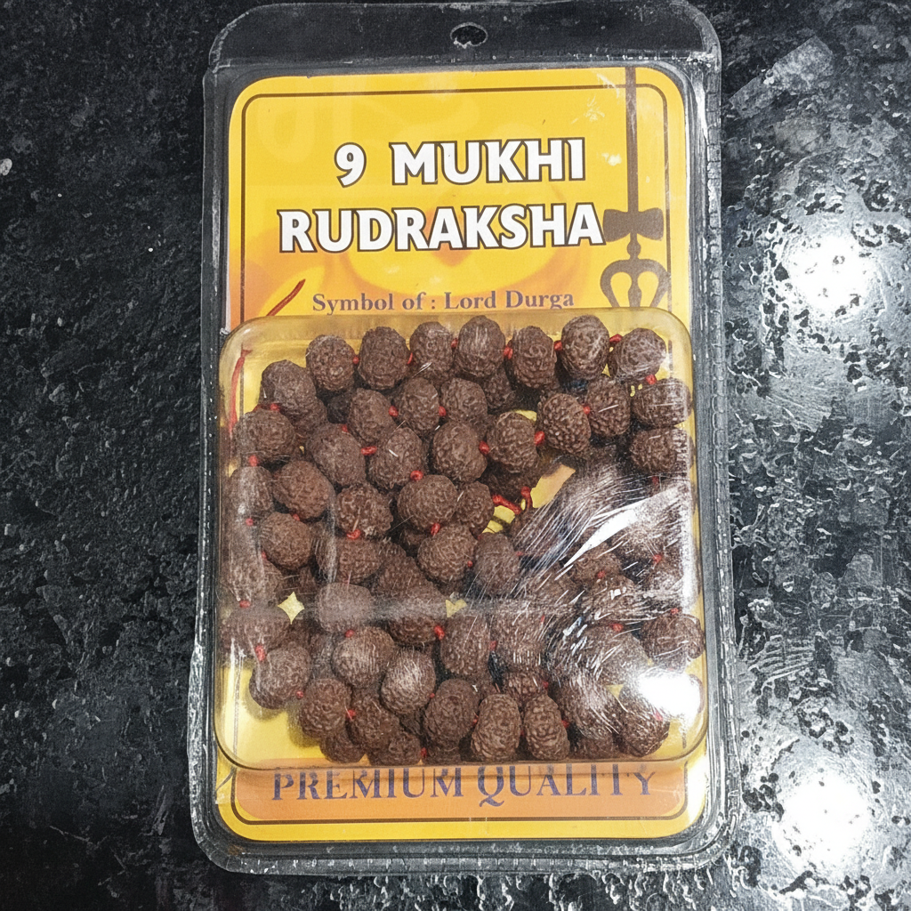 9 Mukhi Rudraksha Mala – Durga Blessing Spiritual Power Prayer Beads