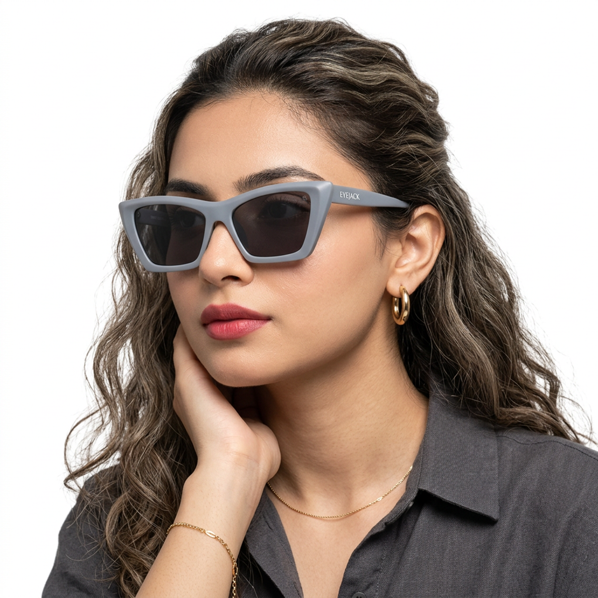 Eyejack Grey Cateye Sunglasses for Men and Women - Style 1108 - worn by a male model (image 3)