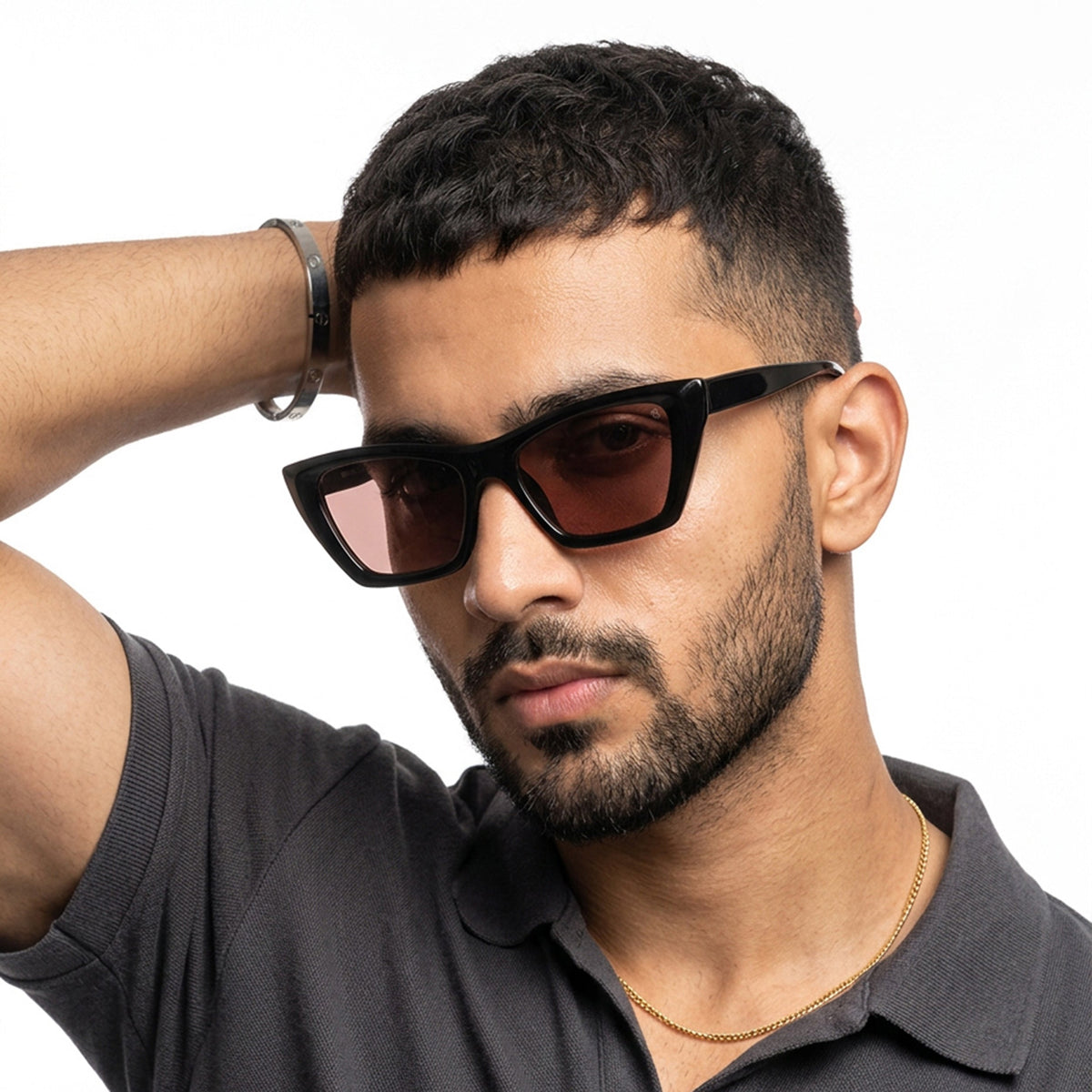 Eyejack Black Cateye Sunglasses for Men and Women - Style 1107 - worn by a male model (image 1)