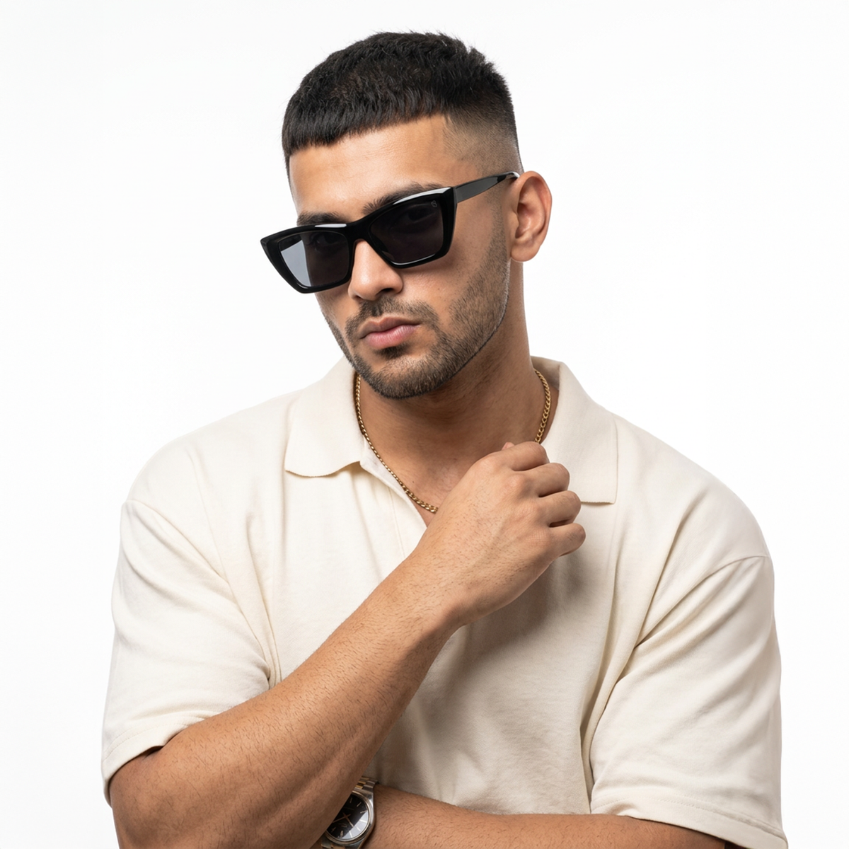 Eyejack Black Cateye Sunglasses for Men and Women - Style L542 - worn by a male model (image 3)