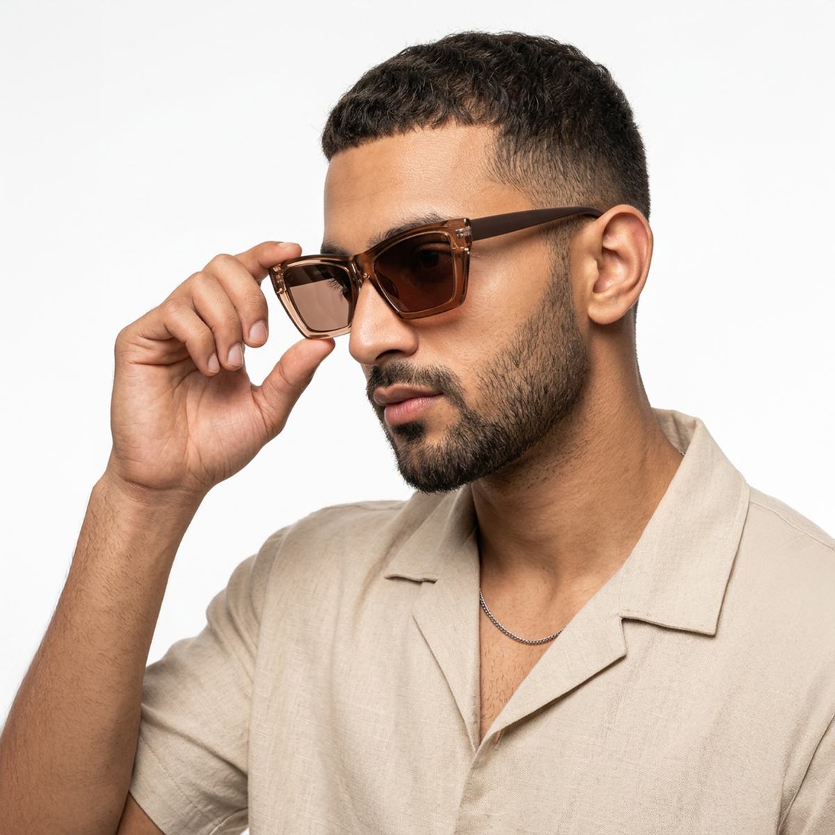 Eyejack Light Brown Cateye Sunglasses for Men and Women - Style L544 - worn by a male model (image 3)