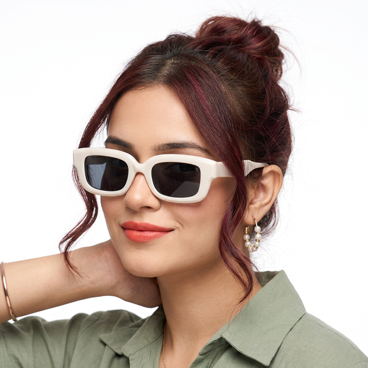 Eyejack White Wayfarer Sunglasses for Men and Women - worn by a male model (image 3)