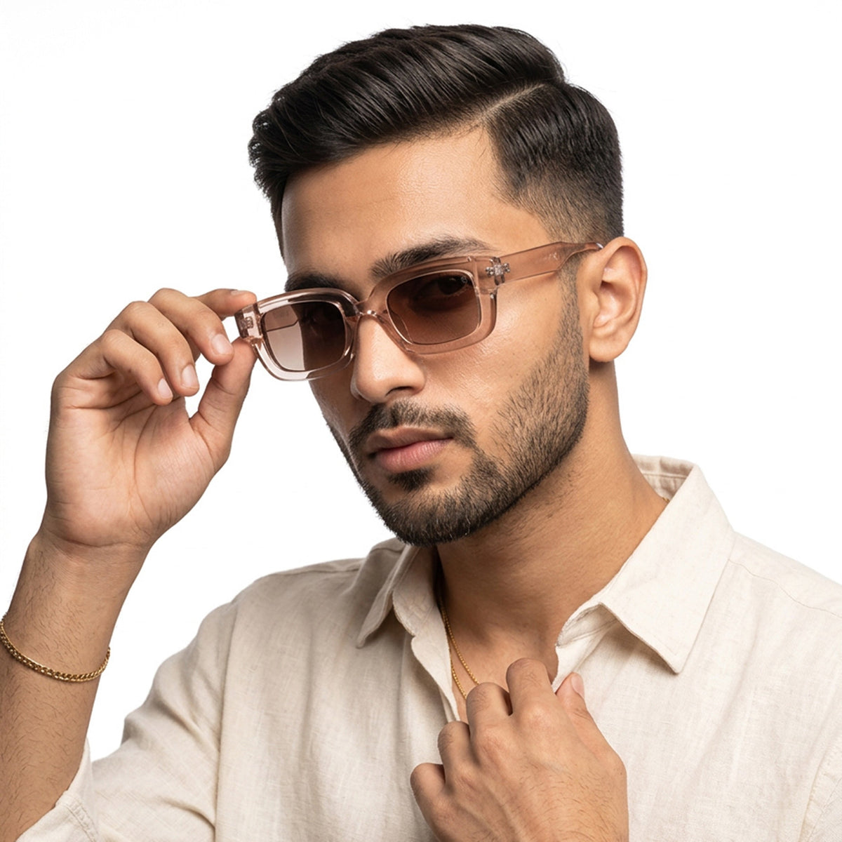 Eyejack Brown & Transparent Wayfarer Sunglasses for Men and Women - worn by a male model (image 1)