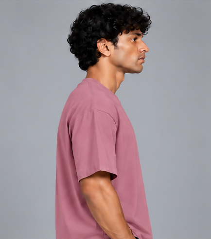 HUSTLE Men's Crew Neck Oversized T-Shirt – Mauve Rose(Oversized Fit)