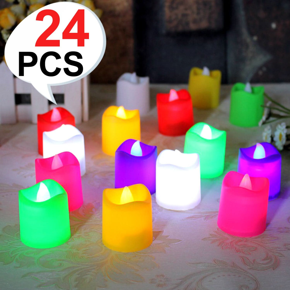 24pcs Multicolor LED Tealight Candles HP DD