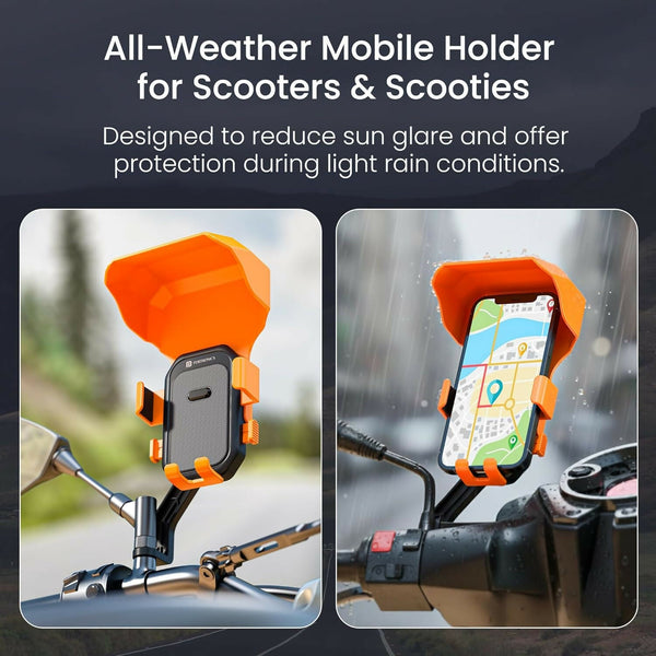 Portronics 360° Rotatable Mobile Phone Holder with Sunshade – Mirror & Handlebar Mount Halfpe Deals