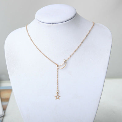Gold Layered Necklace Set – Moon, Star & Cute Character Charm (Set of 2)