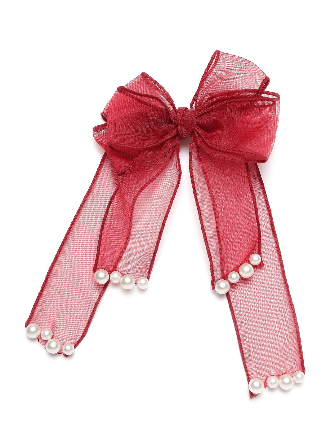 Red & White Set Of 2 Handcrafted Bow Shaped Alligator Hair Clip
