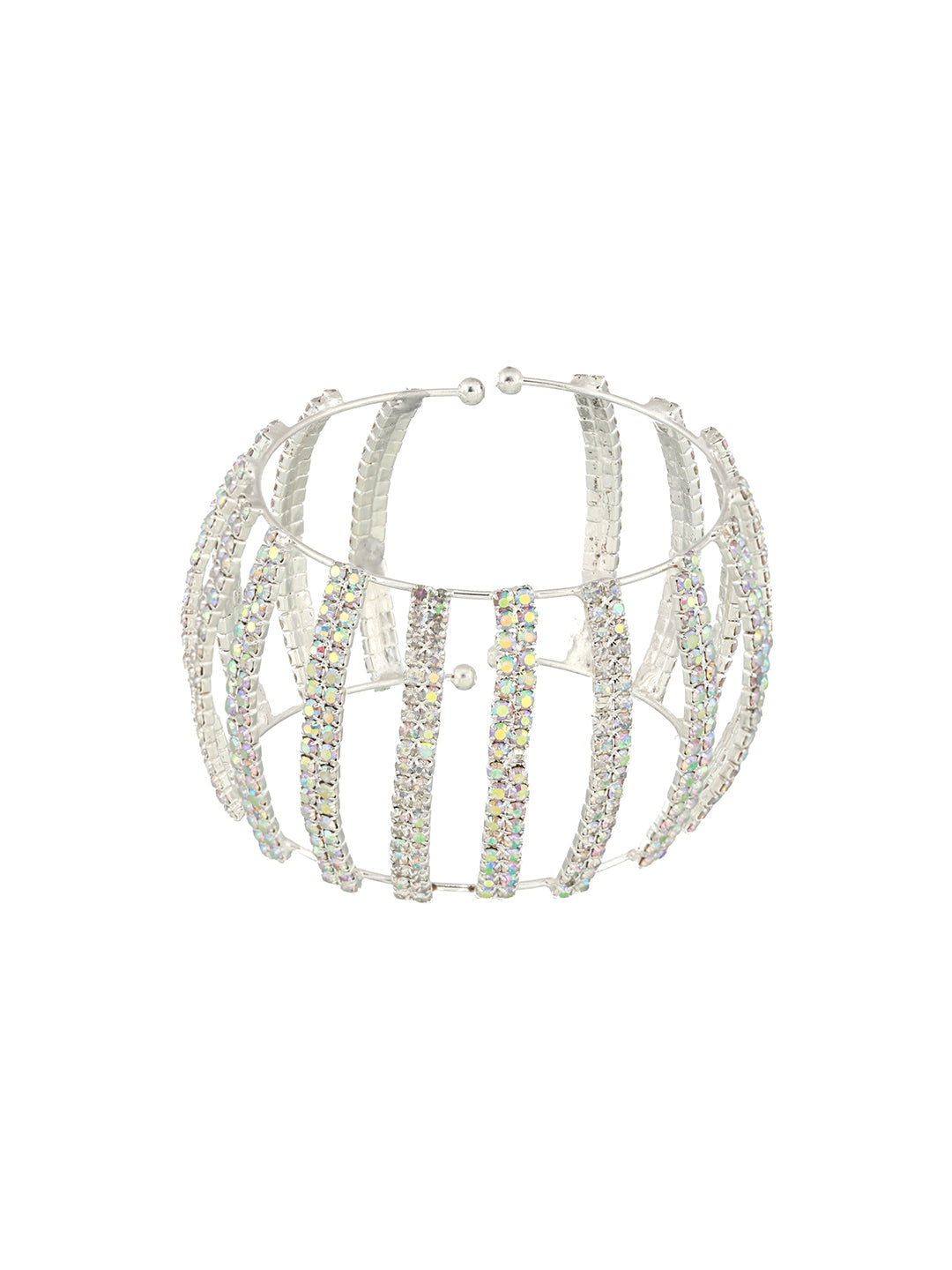 Silver-Plated Crystal-Studded Cuff Bracelet