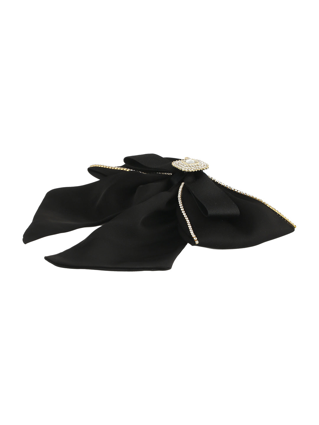 Women Black Cz Studded Embellished French Barrette