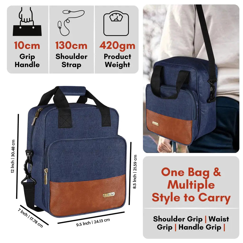 Blue-Tan Faux Leather & PVC with Detachable shoulder strap Tiffin bag (TB13) LOREM