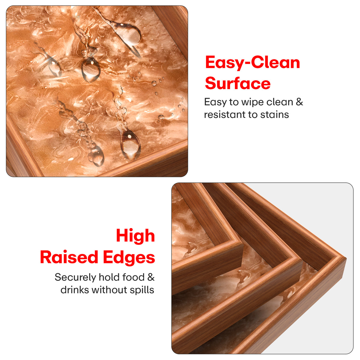 Rioware Wooden Serving Tray Set of 3 | Bamboo Tea & Coffee Serving Trays | Decorative Resin Kitchen & Dining Tray Set | Snack, Breakfast & Home Décor | Terramarble New