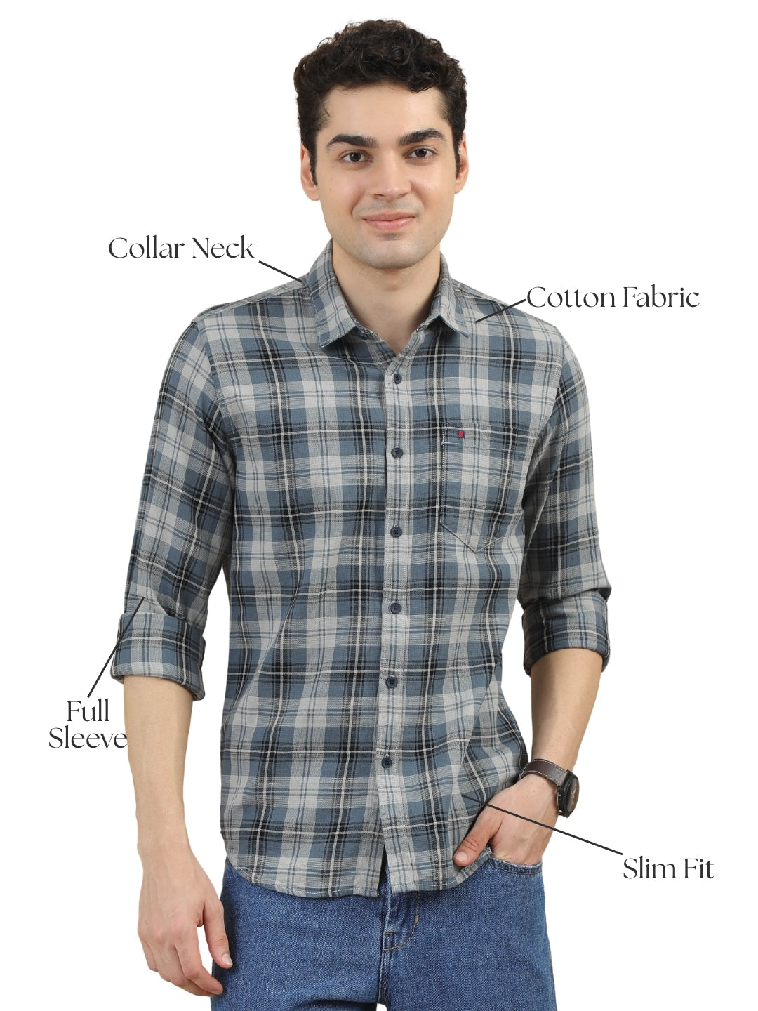 Men Grey Slim Fit Checks Full Sleeve Casual Shirt Cool Colors