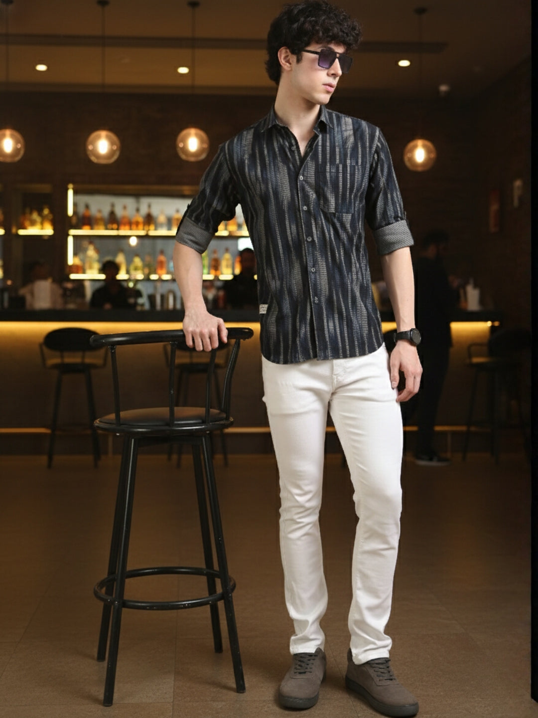 Men Navy Slim Fit Printed Full Sleeve Casual Shirt Cool Colors