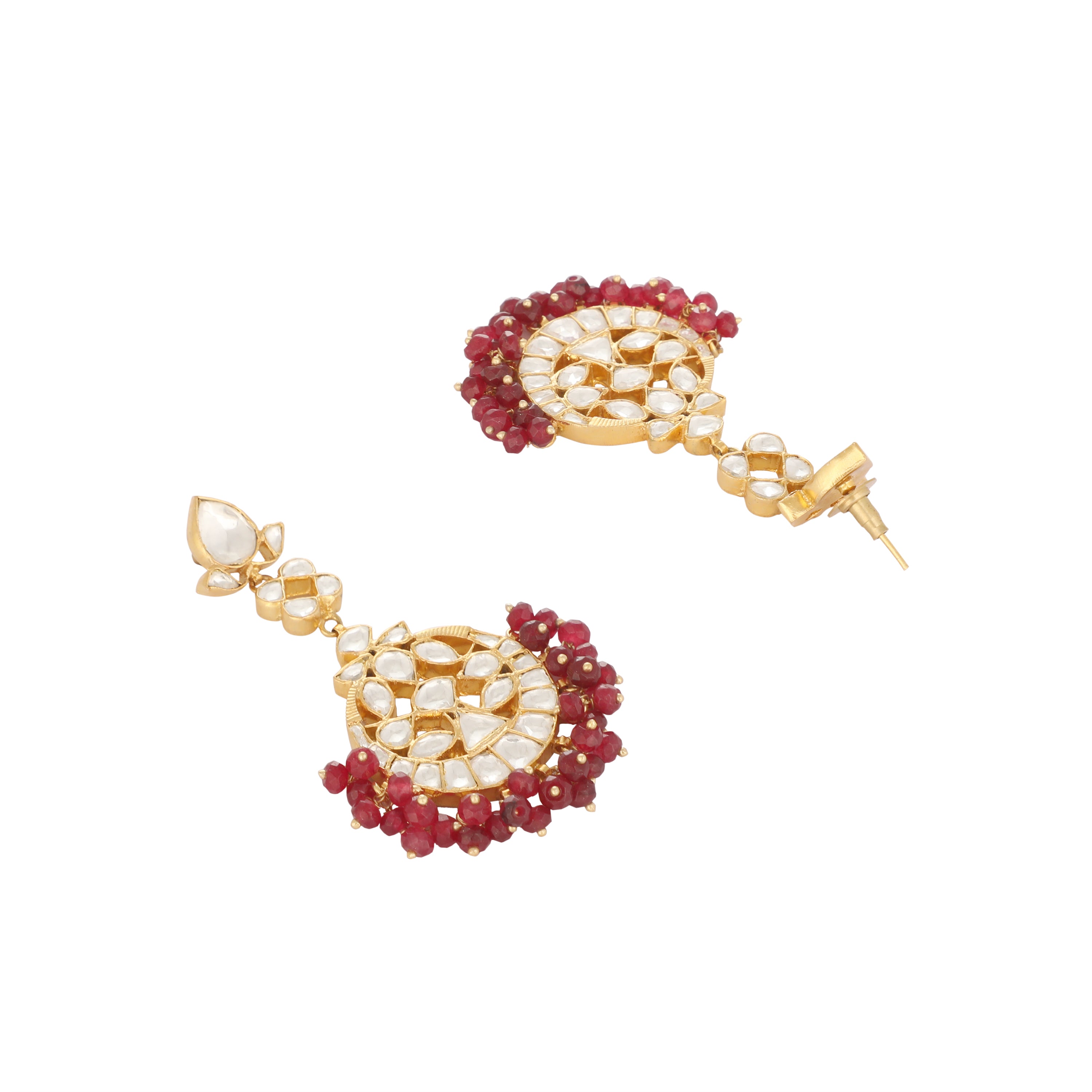 22K Gold Plated Ruby Kundan Chandbali Earrings