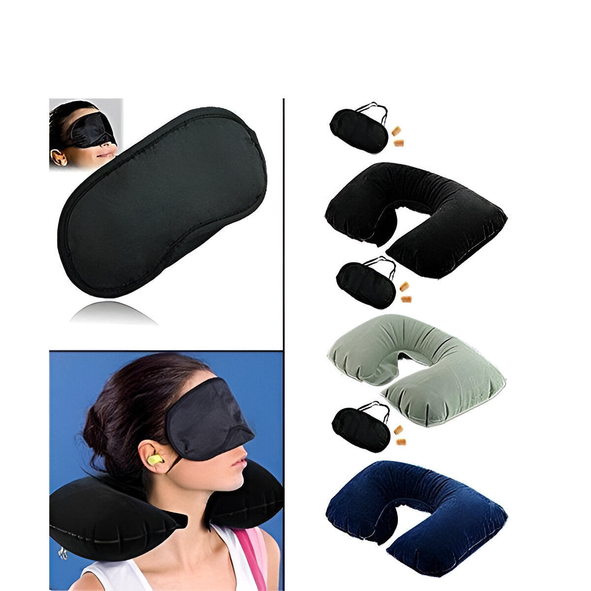 3-in-1 Air Travel Kit With Pillow Ear Buds Eye Mask