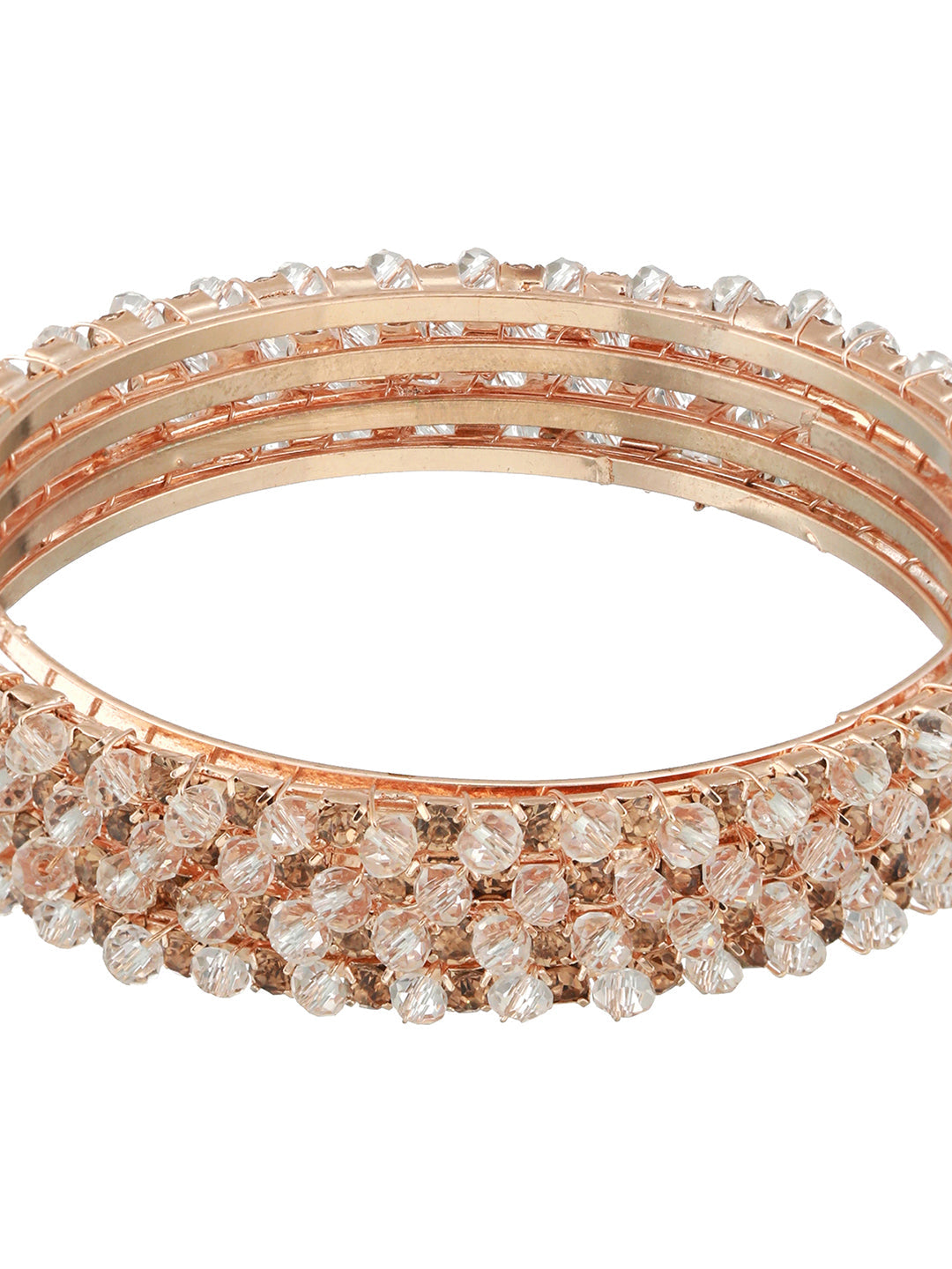 Set Of 4 Rose Gold-Plated Crystal Studded Bangles