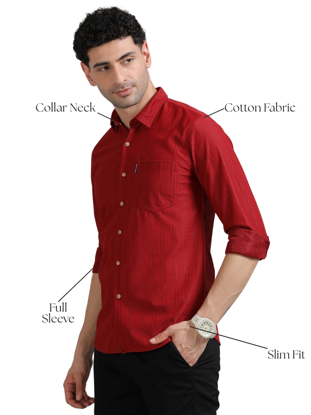 Men Red Full Sleeve knitted Dobby Casual Shirt Cool Colors