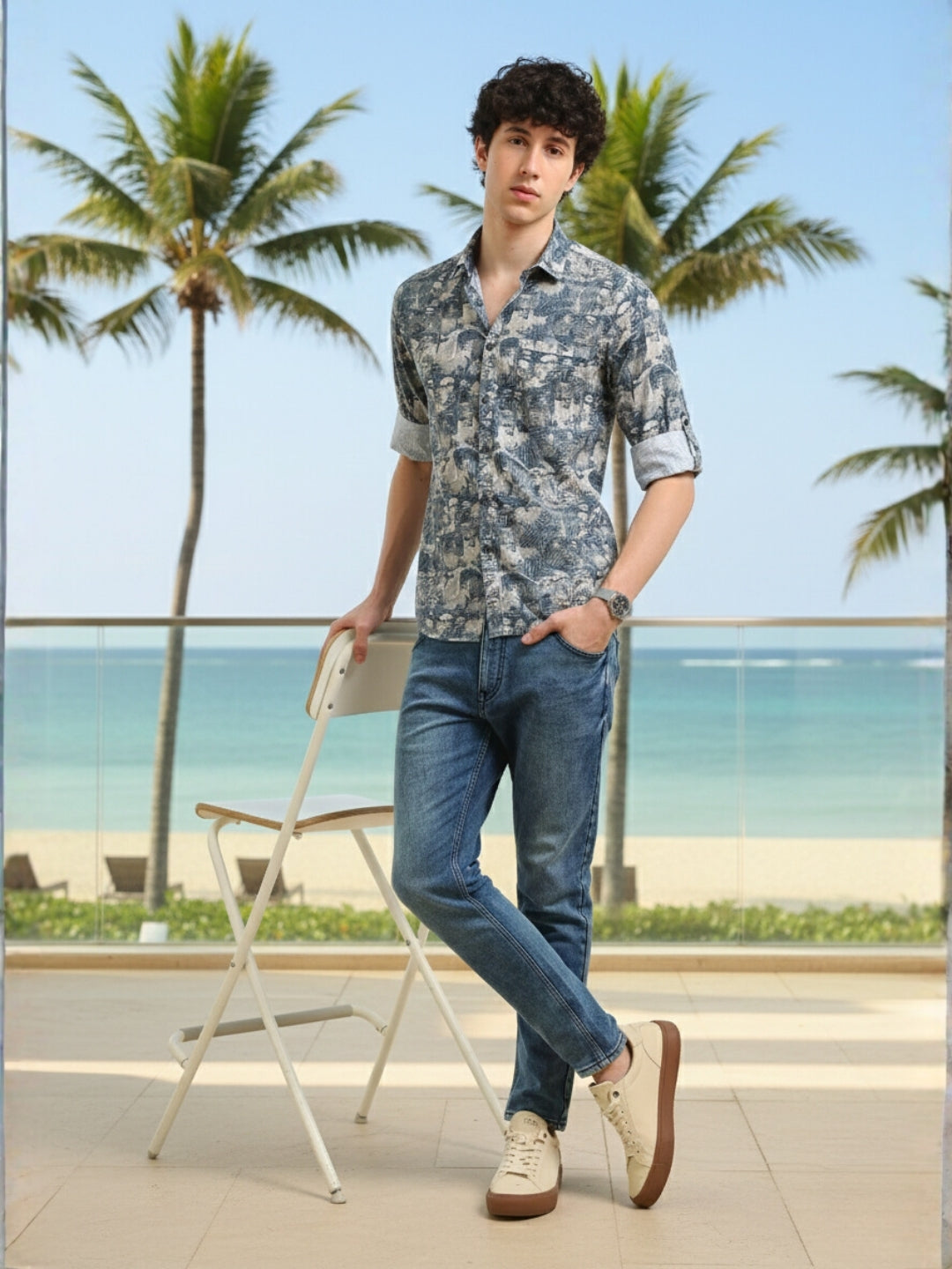 Men Blue Slim Fit Printed Full Sleeve Casual Shirt Cool Colors