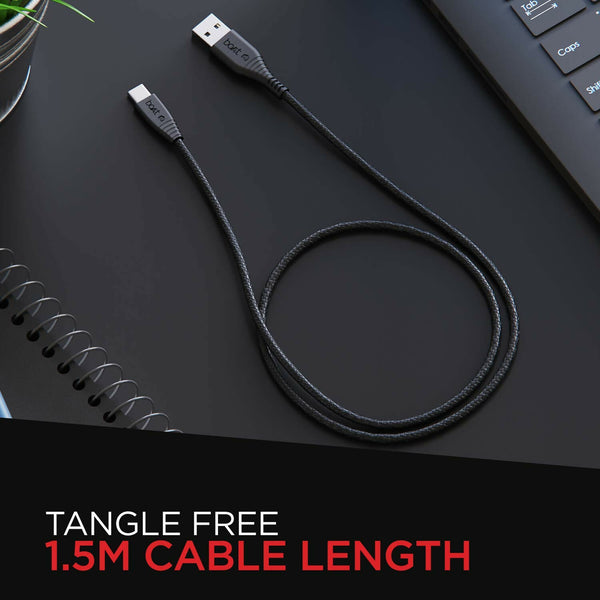 boAt Type C A325/A320 Tangle-Free, Sturdy Type C Cable, Compatible With Smartphones & Tablets 1.5Meter (Black)