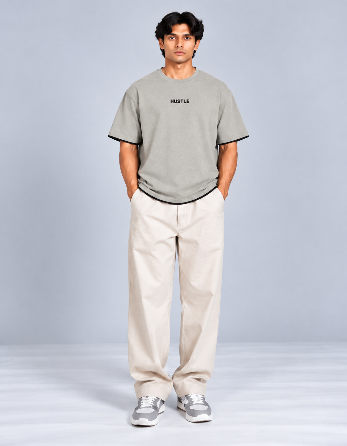 HUSTLE Men's Crew Neck Oversized T-Shirt – Lite Cement